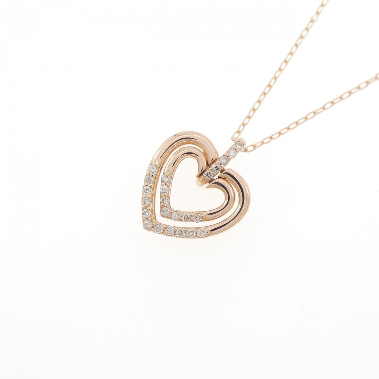 K14PG/K10PG ハート ダイヤモンド ネックレス 0.15CT