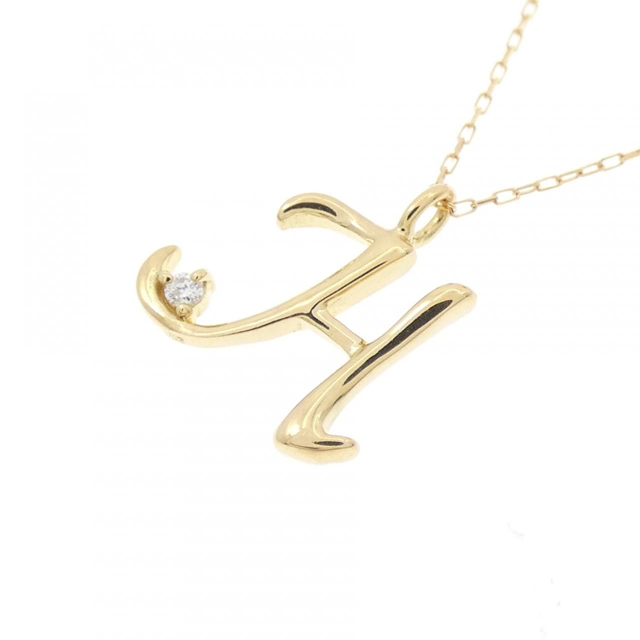K18YG イニシャルH ダイヤモンド ネックレス 0.01CT