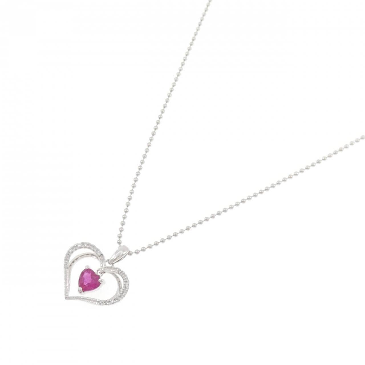PT900/PT850 ハート ルビー ネックレス 0.59CT