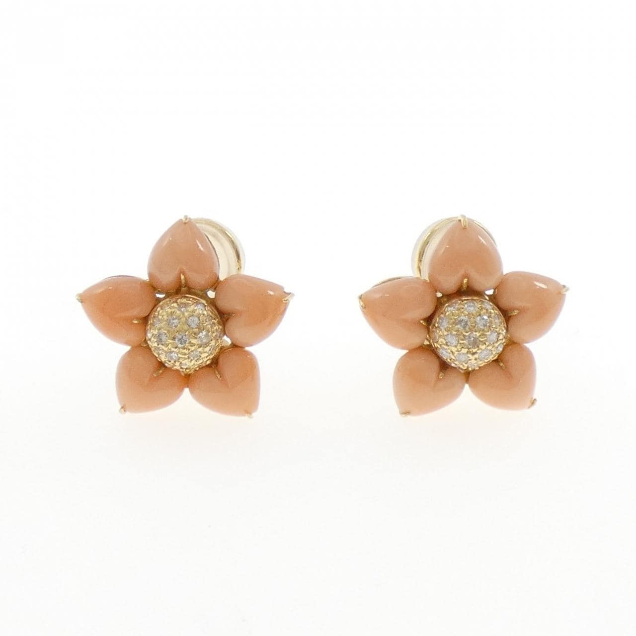 K18YG フラワー サンゴ ピアス/イヤリング