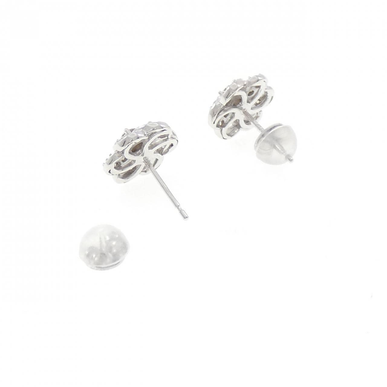 K18WG フラワー ダイヤモンド ピアス