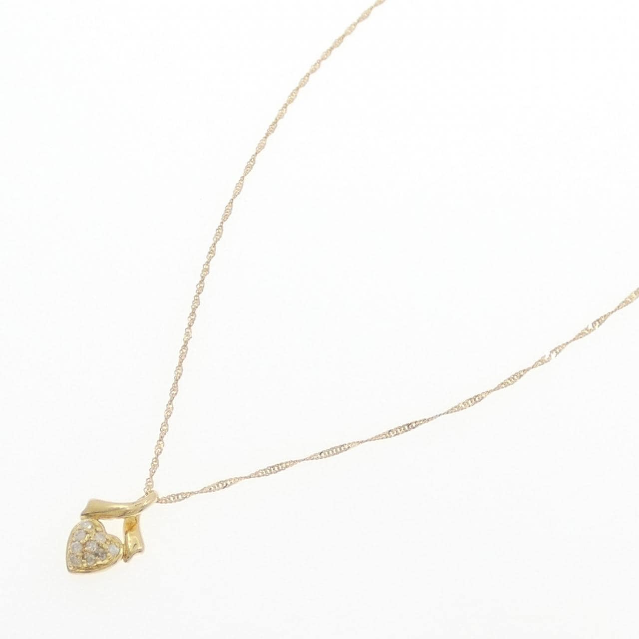 K18YG/750YG ハート パヴェ ダイヤモンド ネックレス 0.09CT
