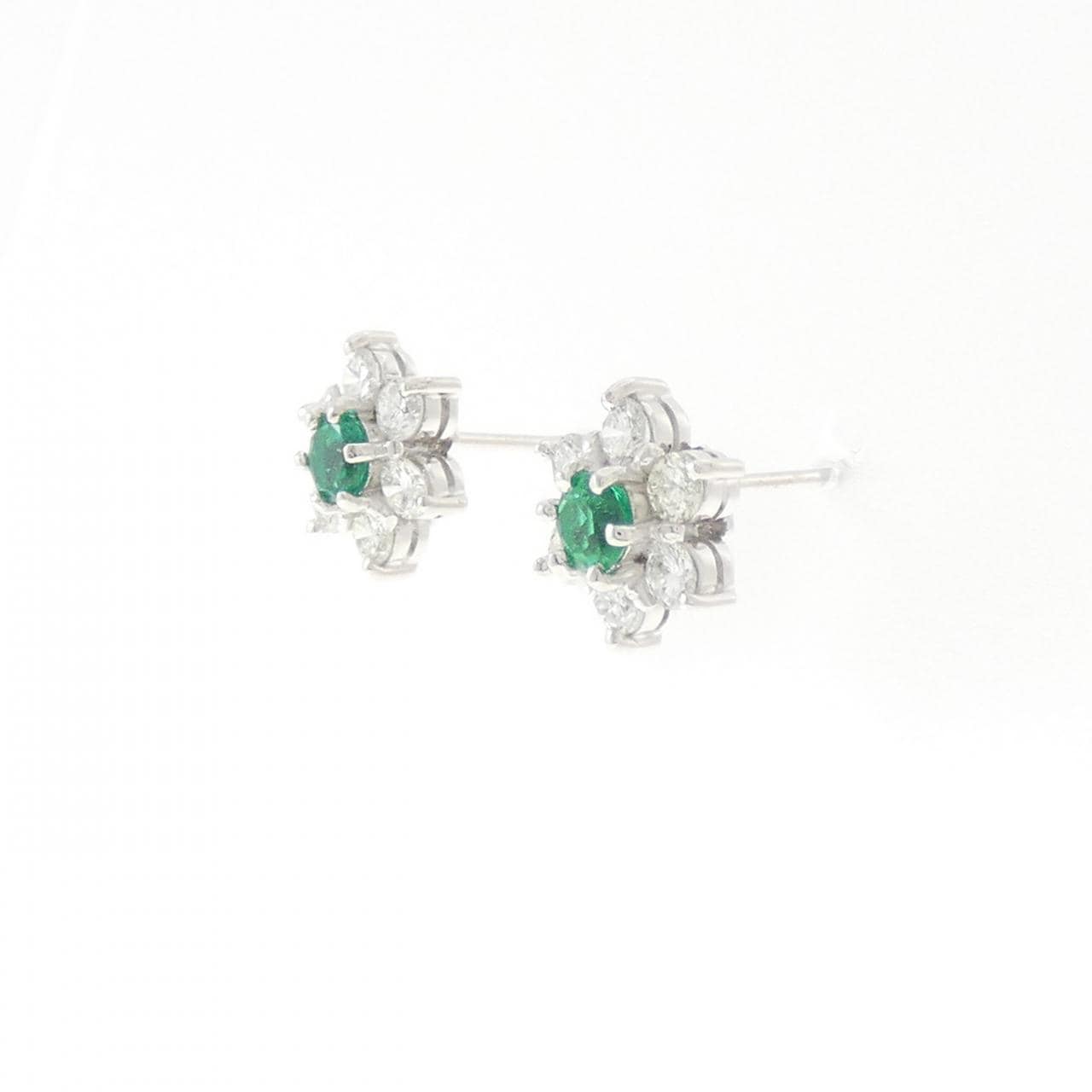 PT900 フラワー エメラルド ピアス 0.38CT