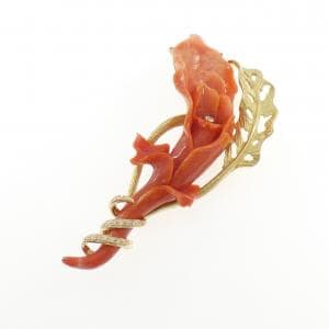 K18YG サンゴ ブローチ
