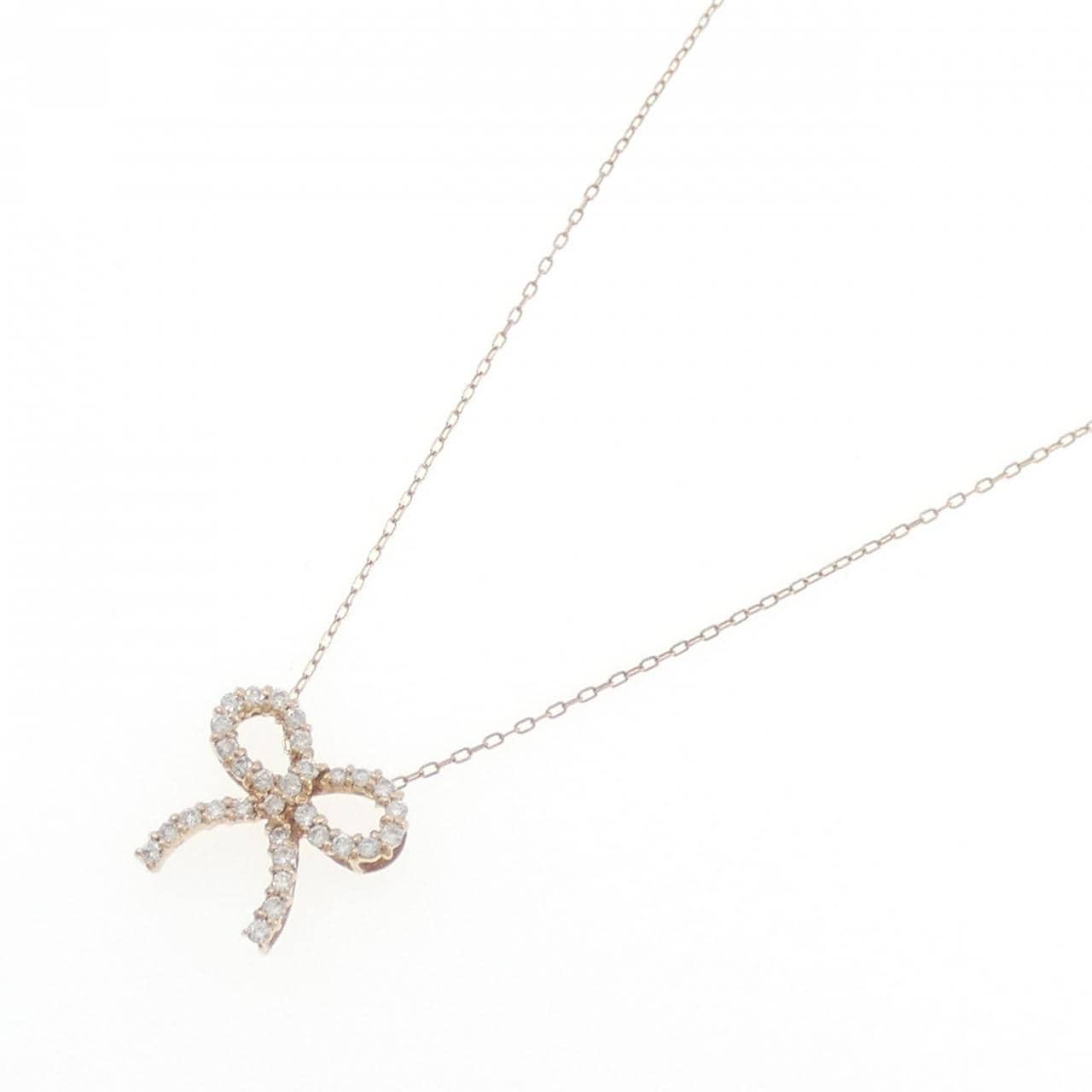 K18PG リボン ダイヤモンド ネックレス 0.30CT