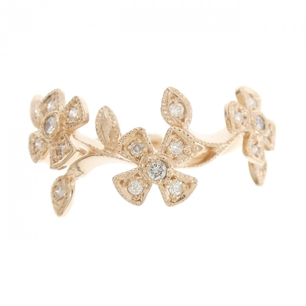 K18PG フラワー ダイヤモンド リング 0.15CT
