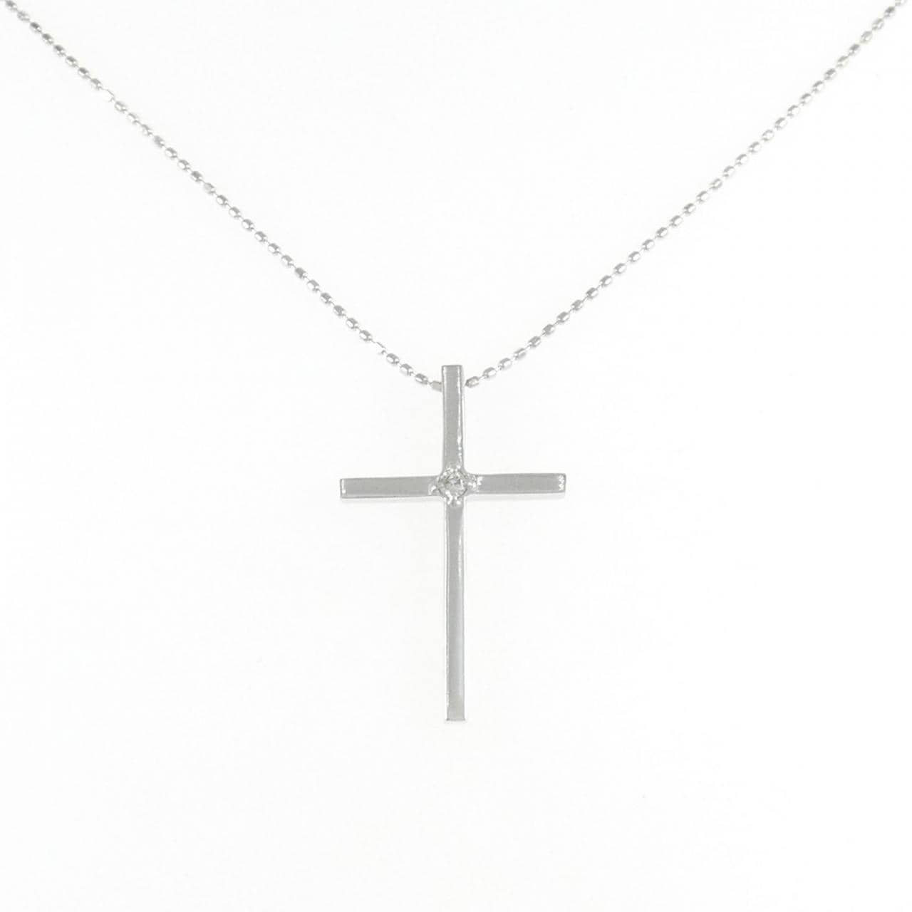 K18WG クロス ダイヤモンド ネックレス 0.03CT
