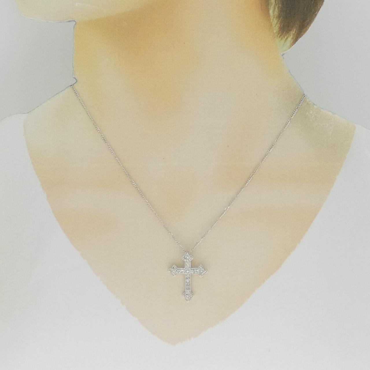 K18WG/750WG クロス ダイヤモンド ネックレス 0.50CT