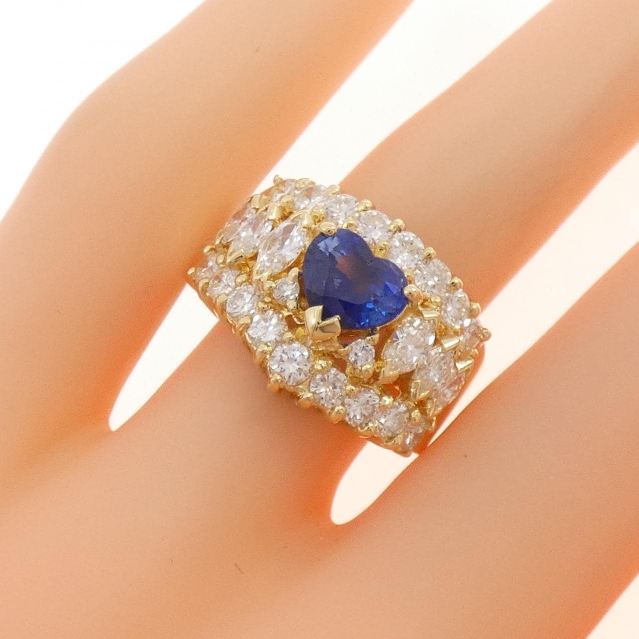 K18YG ハート サファイヤ リング