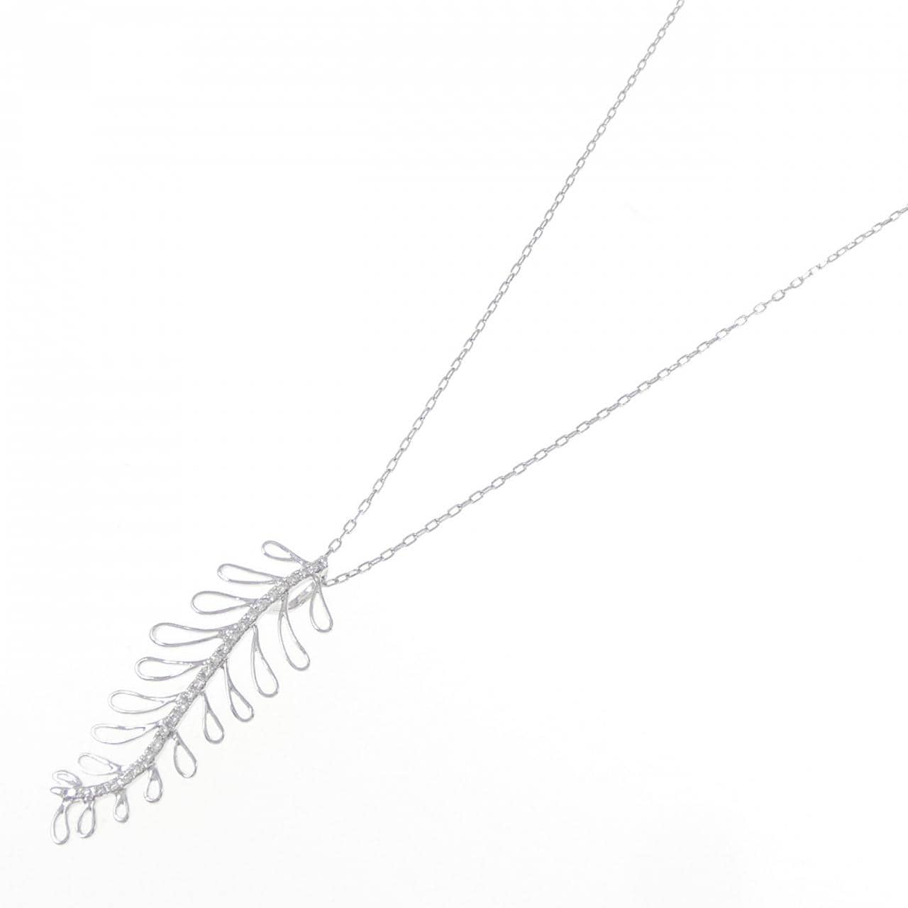 750WG/K18WG フェザー ダイヤモンド ネックレス 0.15CT