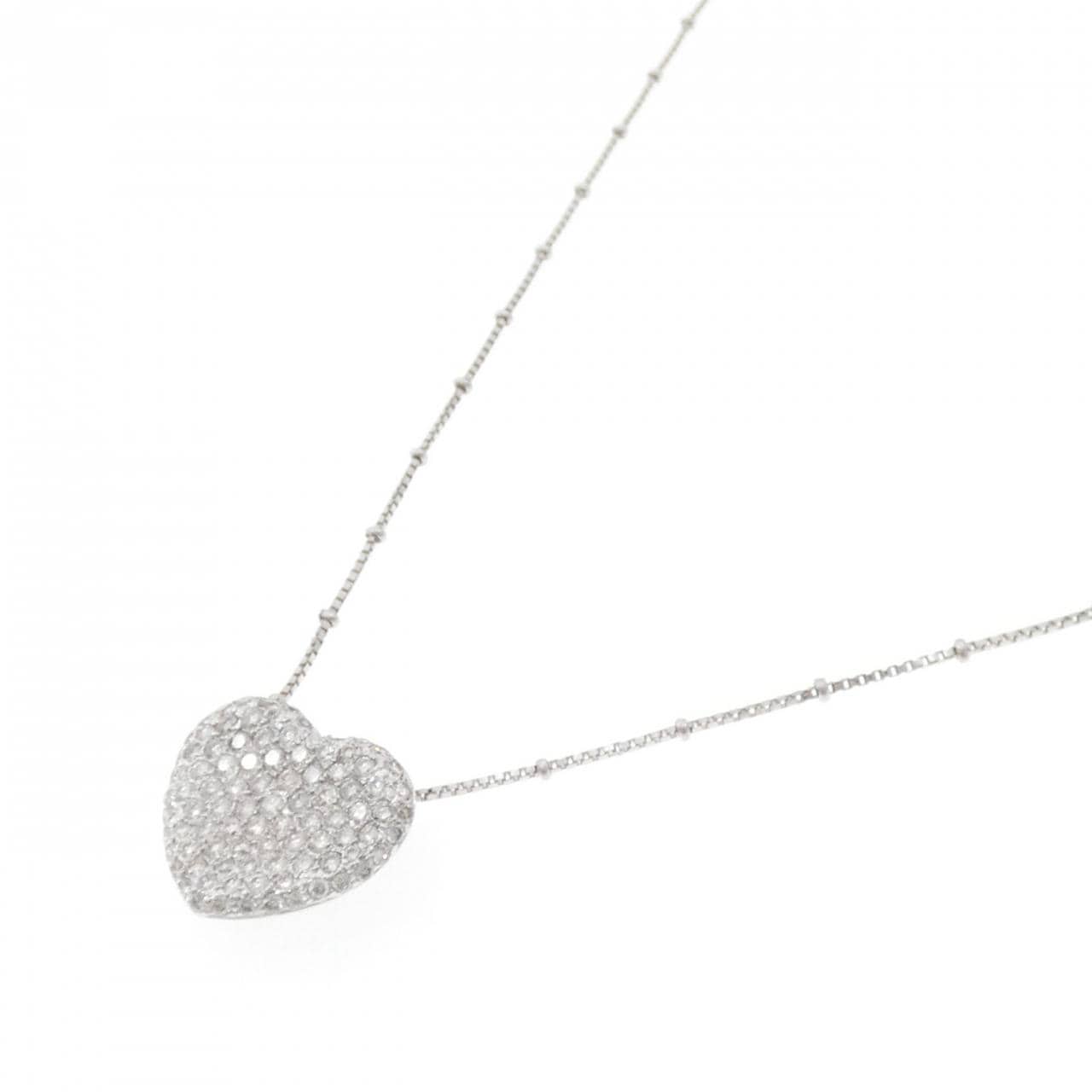 K18WG/750WG ハート パヴェ ダイヤモンド ネックレス 1.53CT