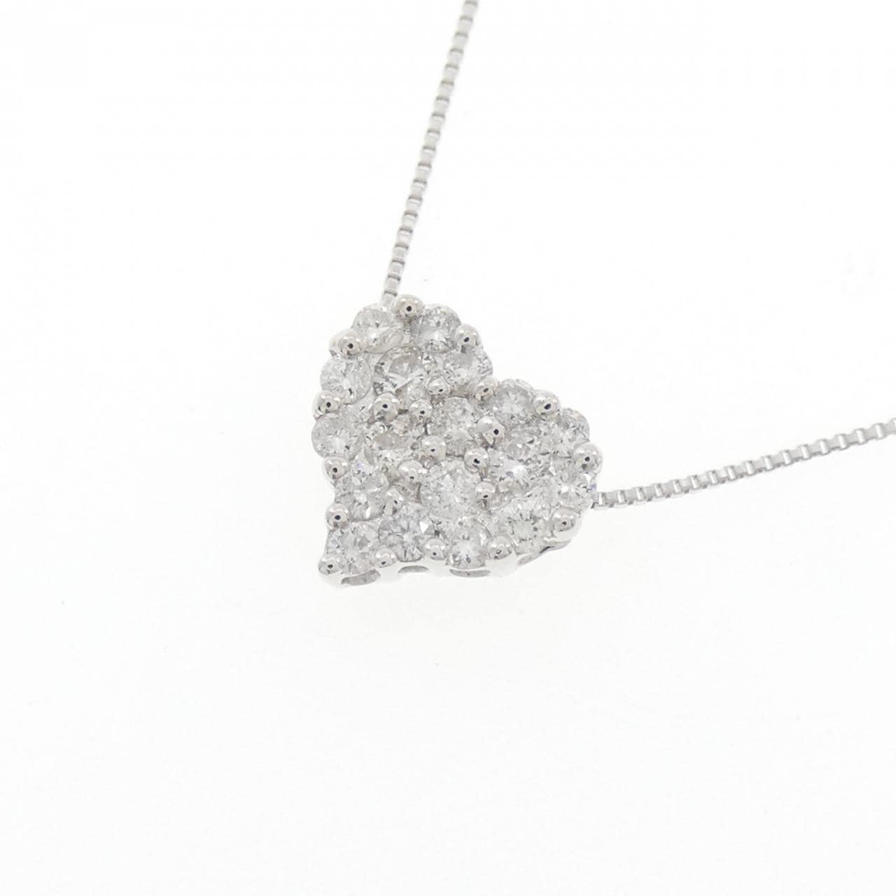 K18WG ハート パヴェ ダイヤモンド ネックレス 0.50CT