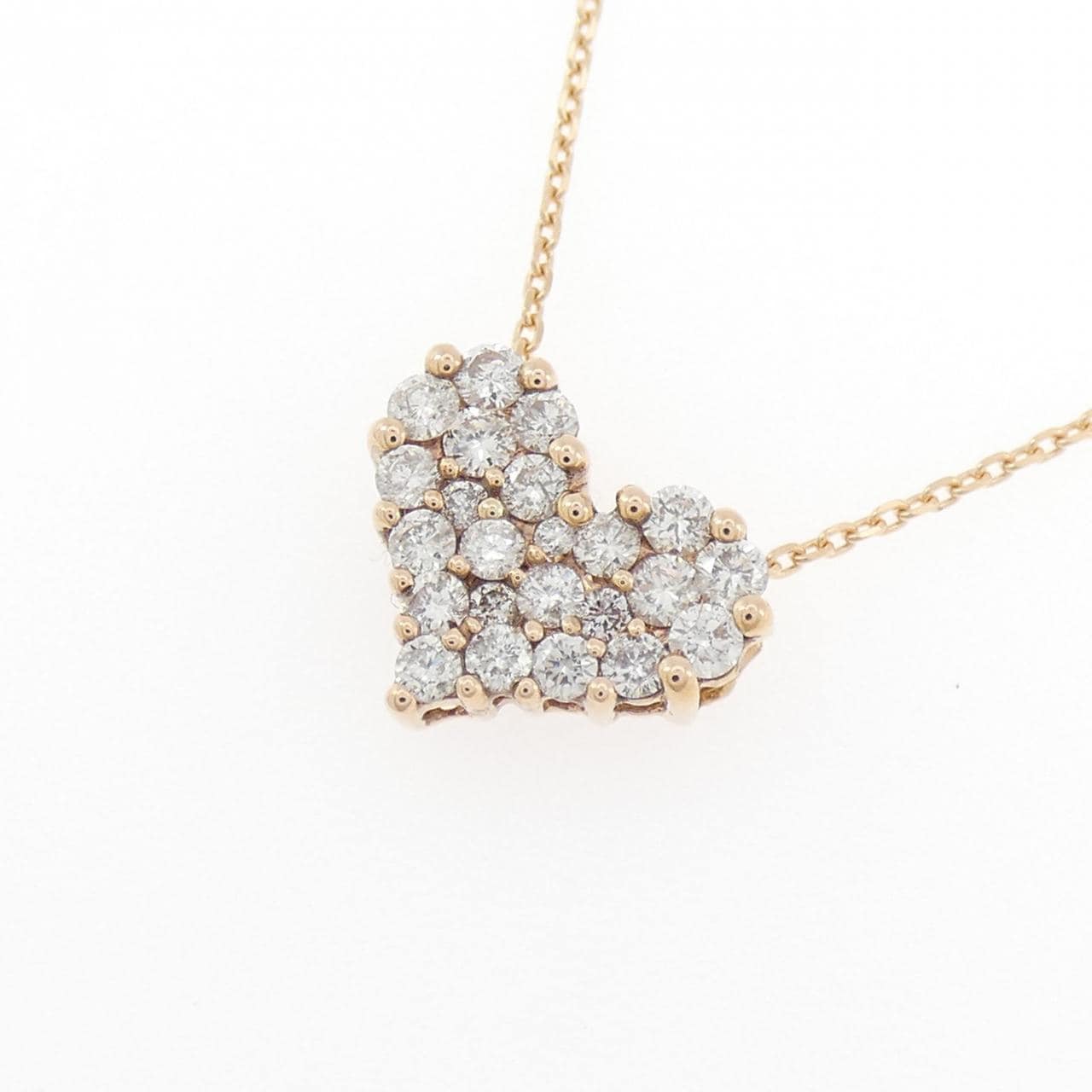 K18PG ハート パヴェ ダイヤモンド ネックレス 0.50CT