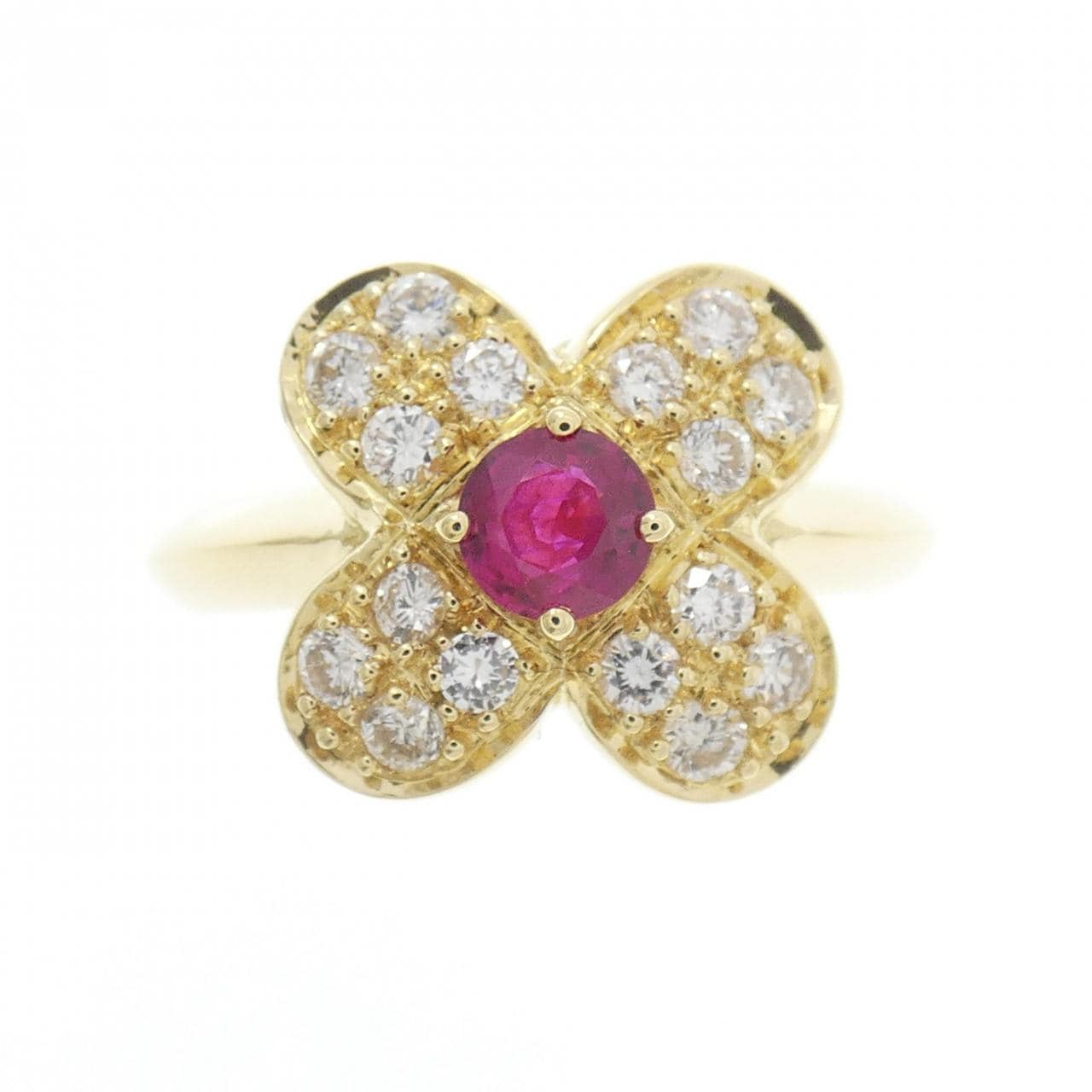 K18YG フラワー ルビー リング 0.39CT