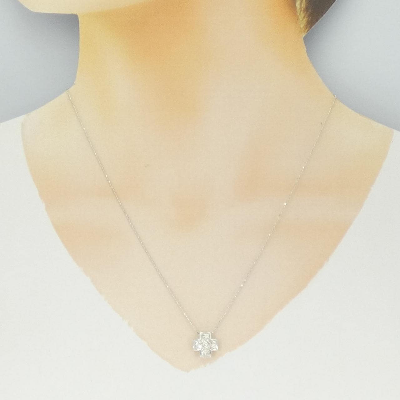 K18WG クロス ダイヤモンド ネックレス 0.50CT
