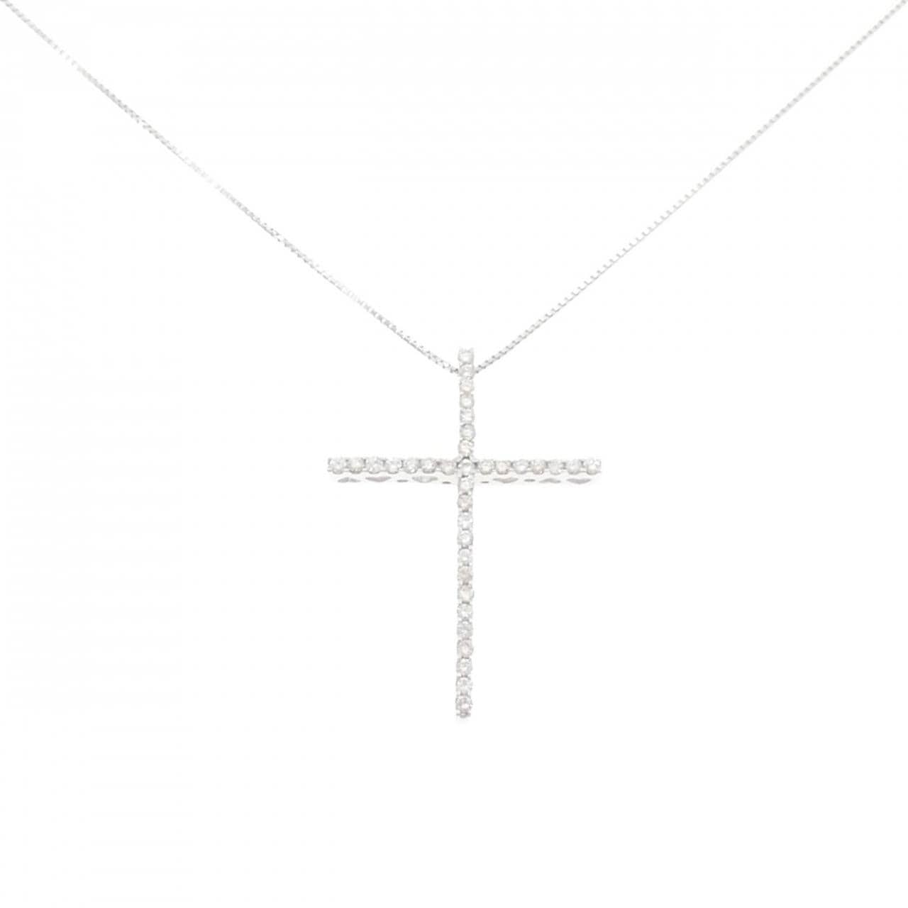 K18WG クロス ダイヤモンド ネックレス 0.5CT