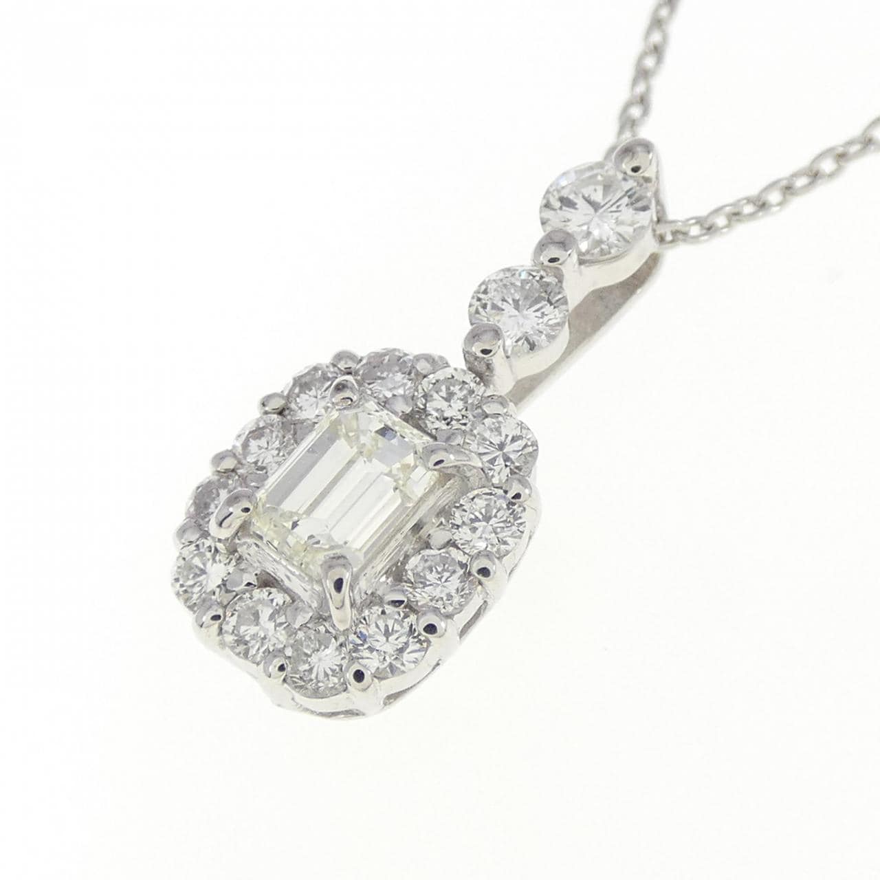 K18WG Diamond Necklace 0.211CT K VVS1 Emerald Cut