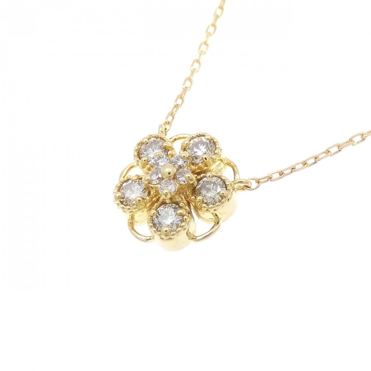 K18YG 花朵鑽石項鍊 0.15CT
