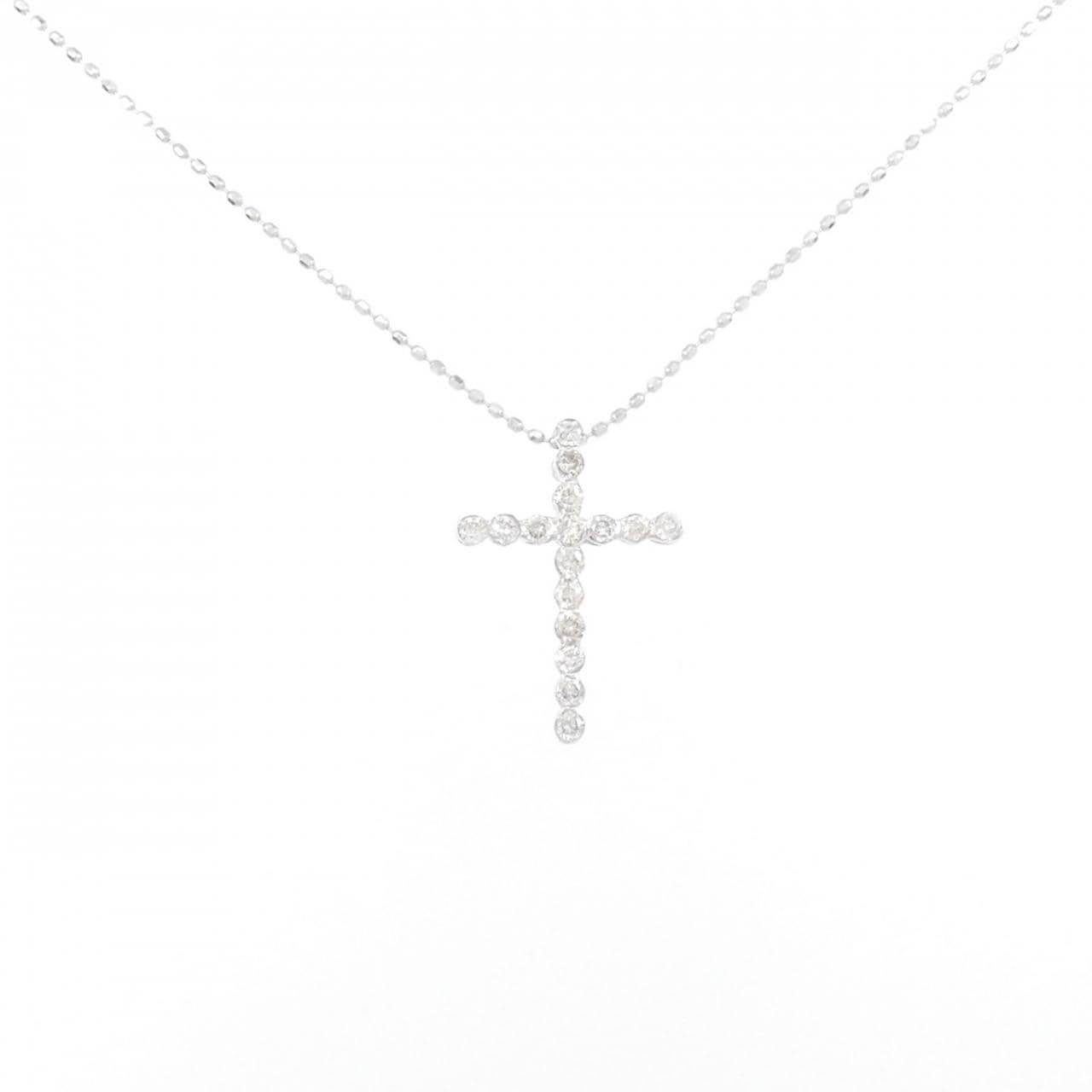 K18WG/750WG クロス ダイヤモンド ネックレス 0.30CT