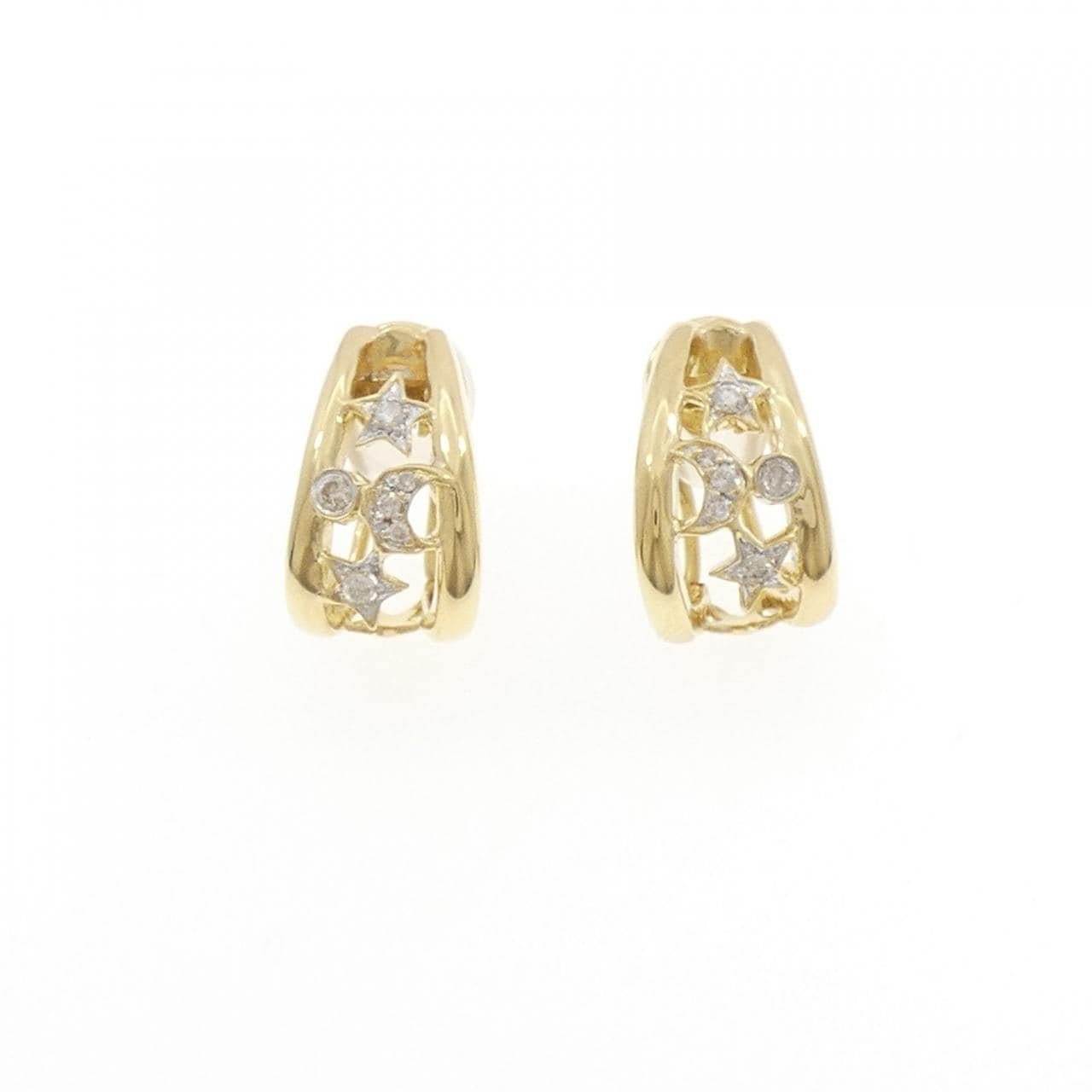 750YG/750WG スター×ムーン ダイヤモンド ピアス/イヤリング 0.20CT
