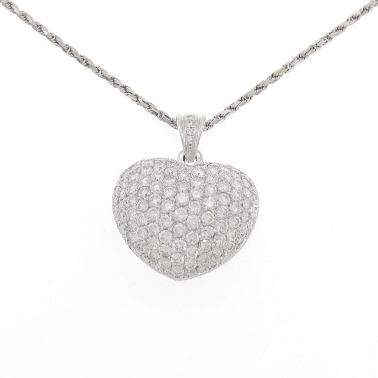 750白金心形密镶钻石项链，5.00克拉