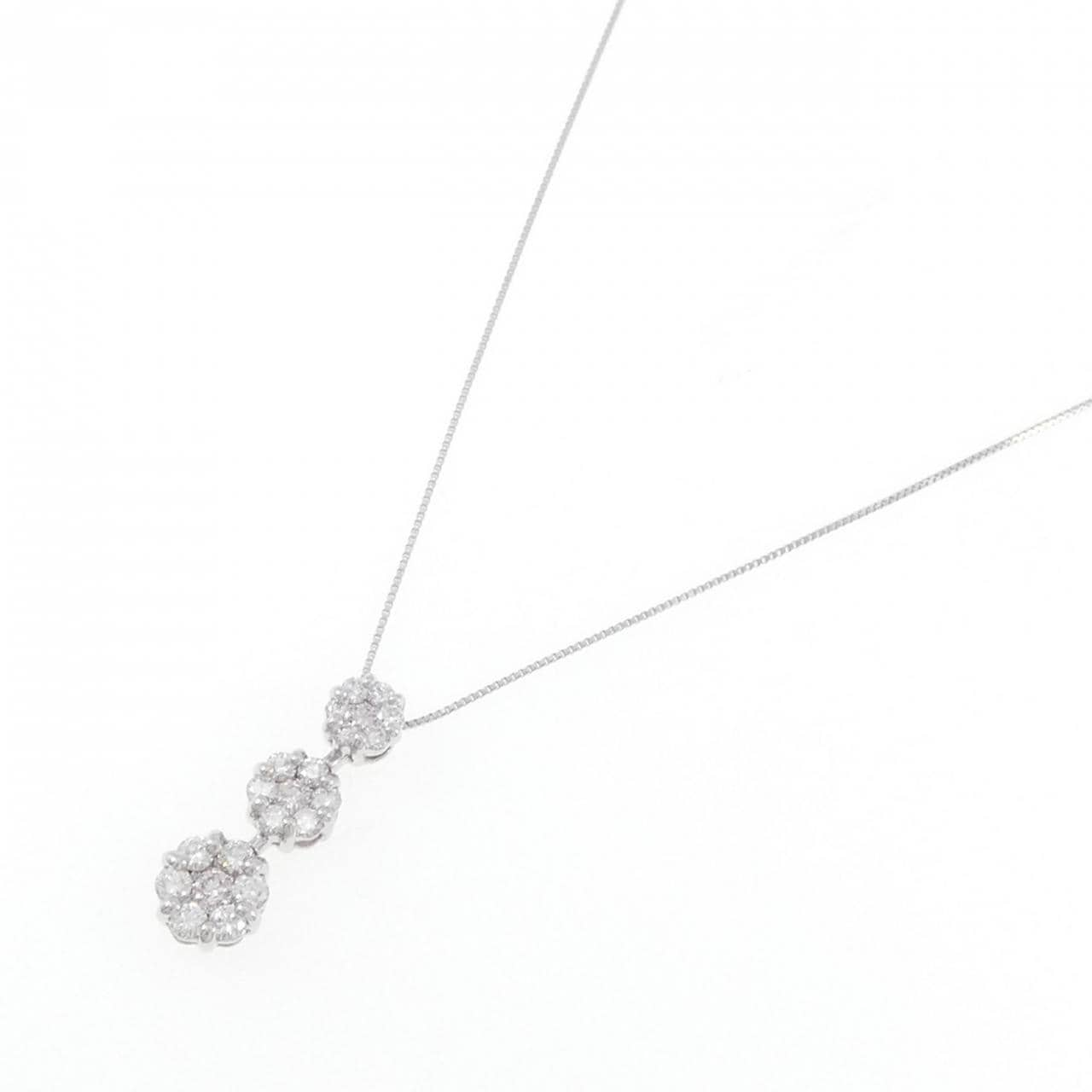 K18WG フラワー ピンクダイヤモンド ネックレス 0.16CT