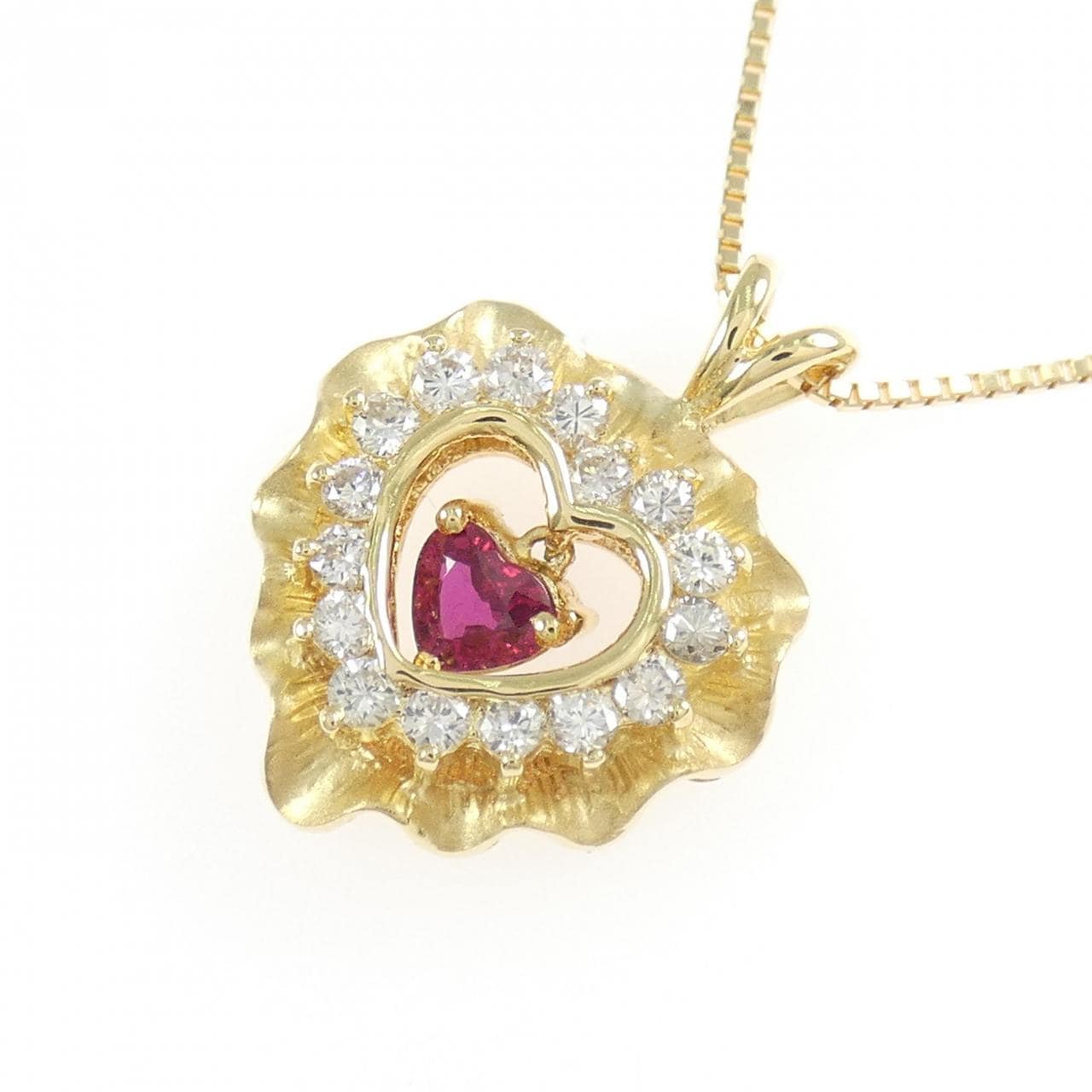 750YG/K18YG ハート ルビー ネックレス 0.34CT