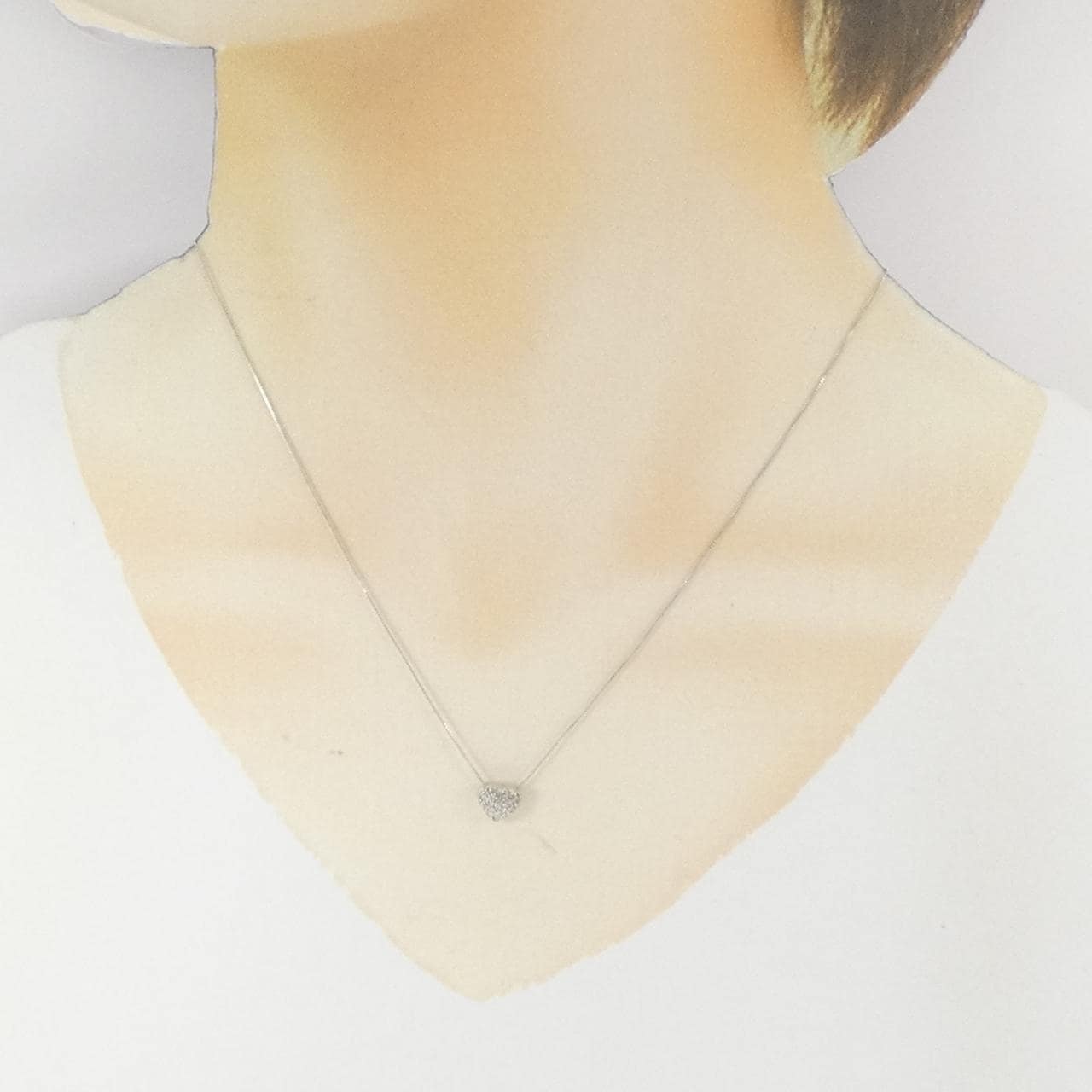 K18WG ハート パヴェ ダイヤモンド ネックレス 0.10CT