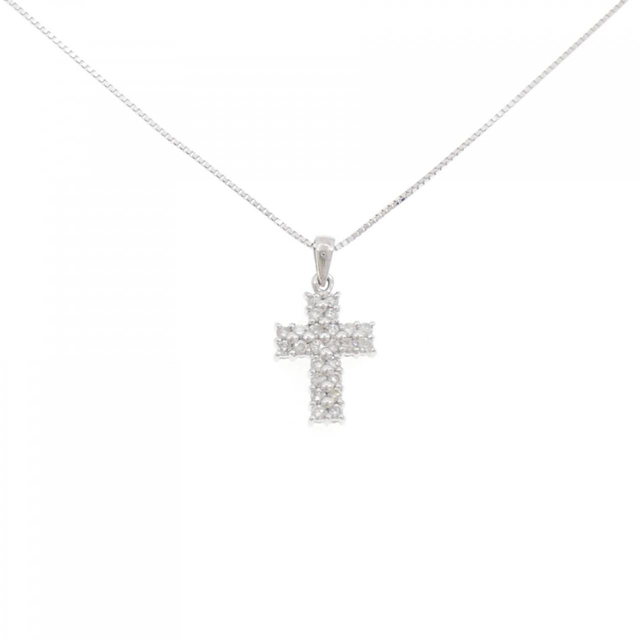 K18WG クロス ダイヤモンド ネックレス 0.50CT