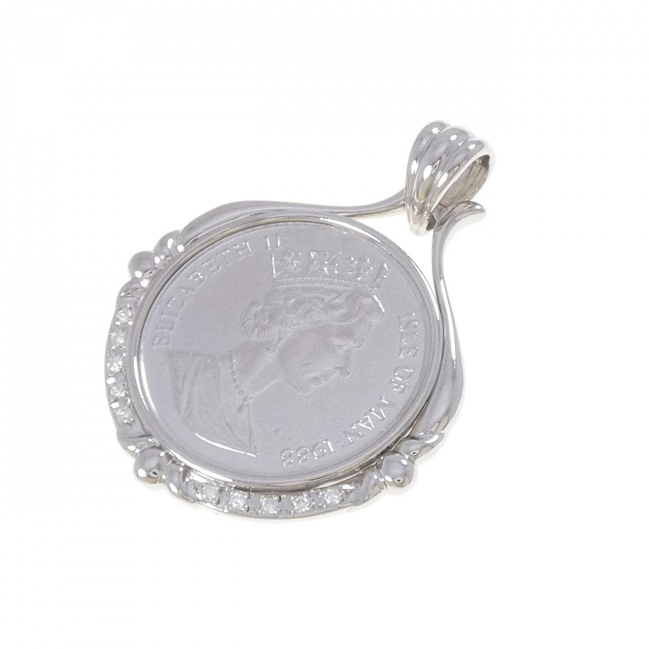 PT850(枠) ダイヤモンド コイン ペンダント 0.12CT