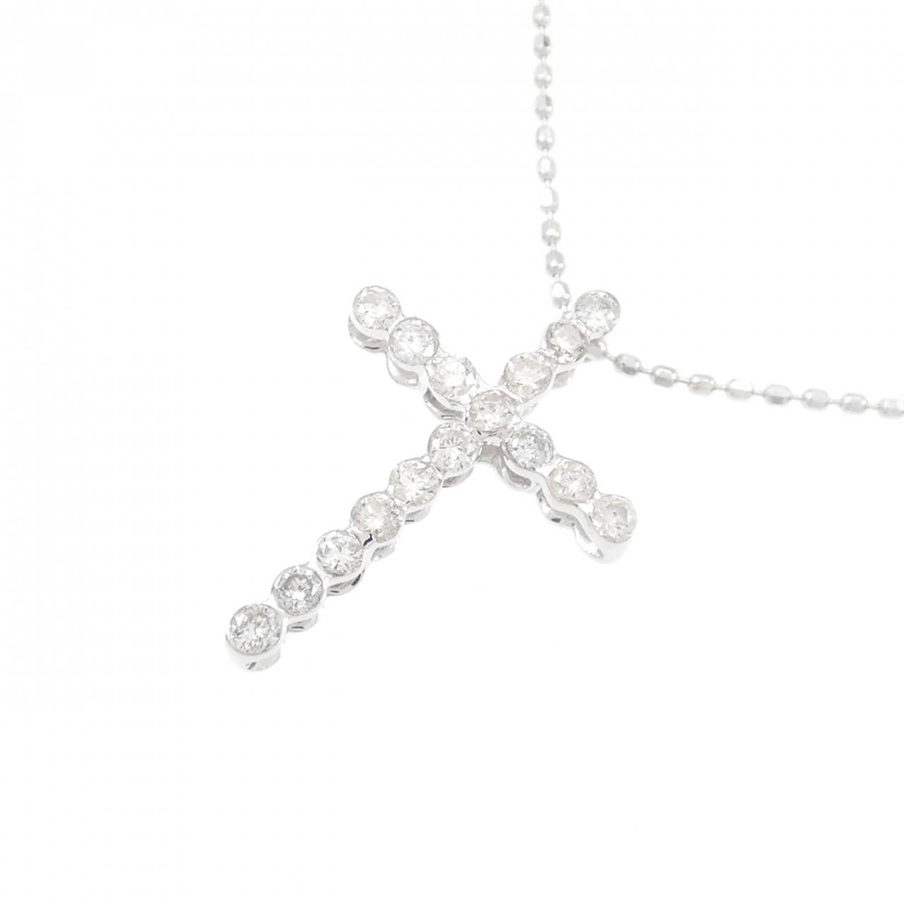 K18WG/750WG クロス ダイヤモンド ネックレス 0.30CT