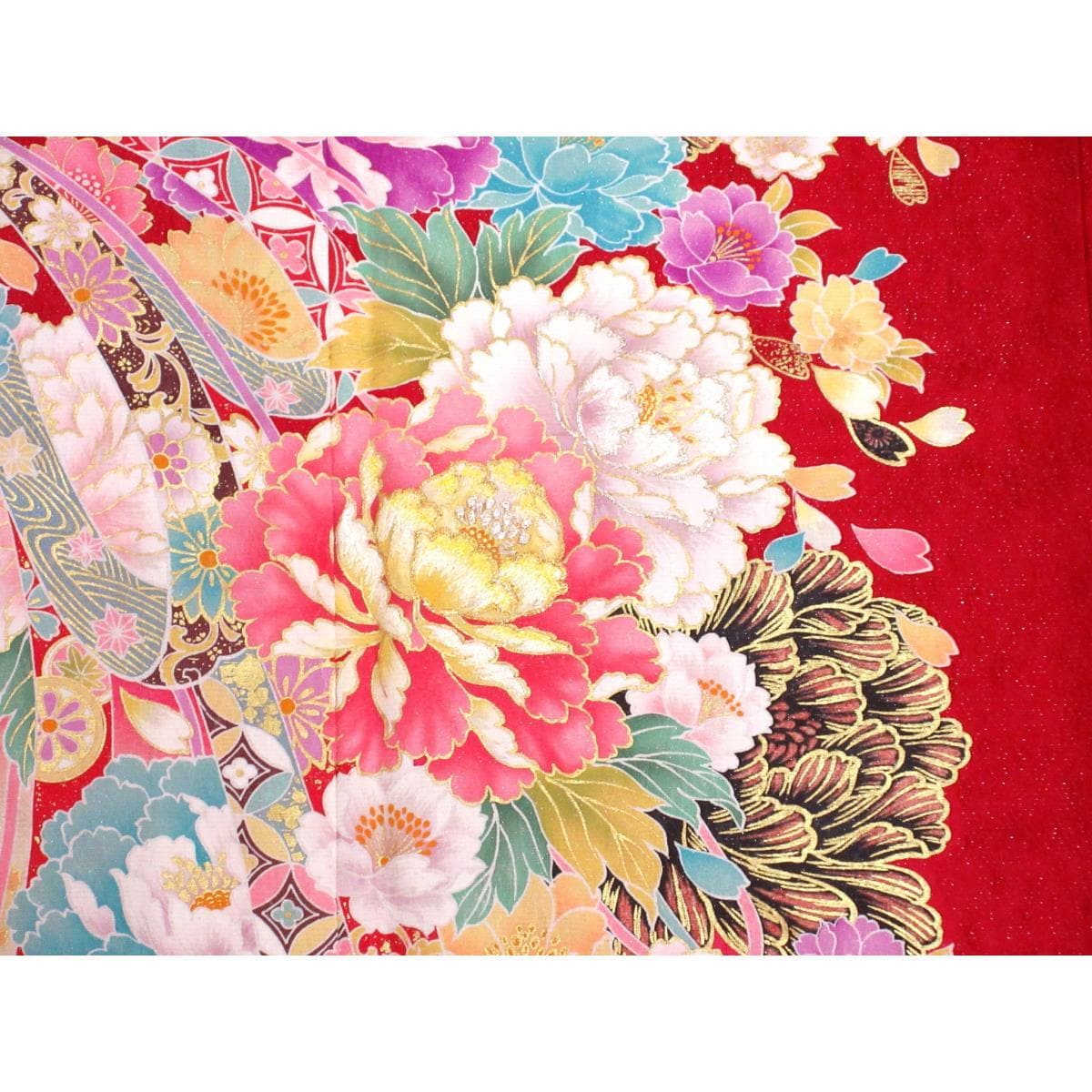 振袖　銀通しボカシ染　友禅金彩加工　刺繍入り　身幅２Ｌ寸