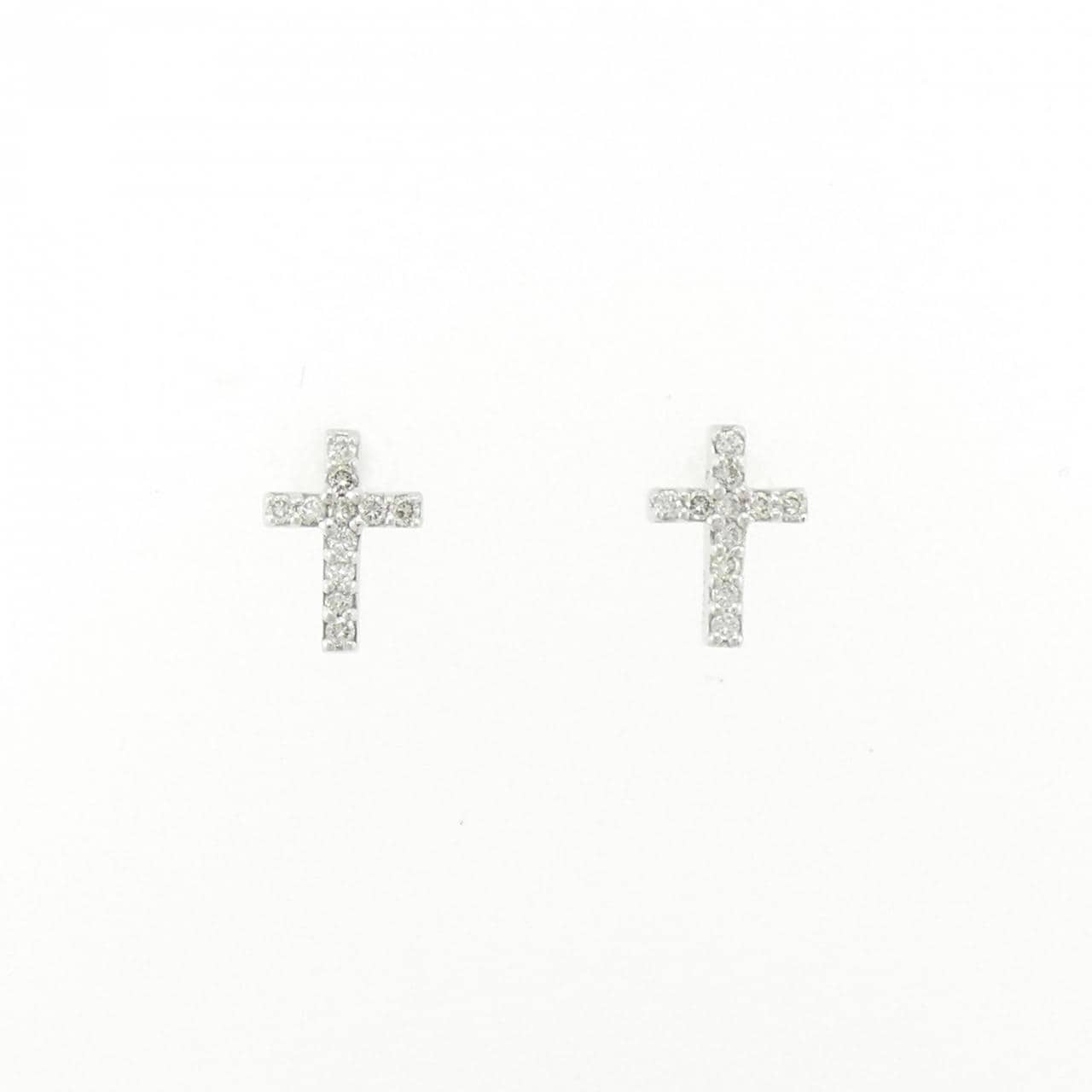 K18WG クロス ダイヤモンド ピアス 0.12CT