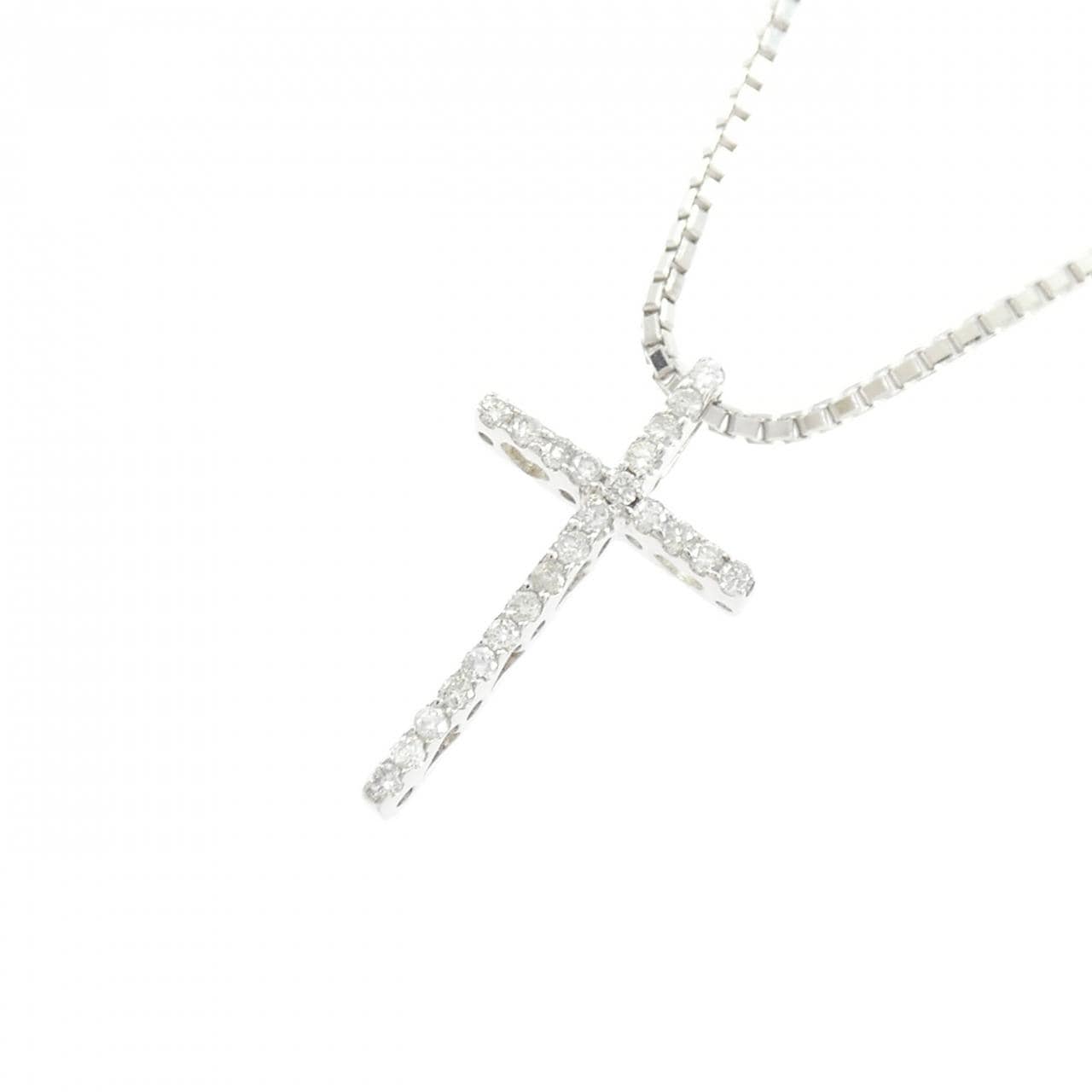 K18WG/750WG クロス ダイヤモンド ネックレス 0.16CT