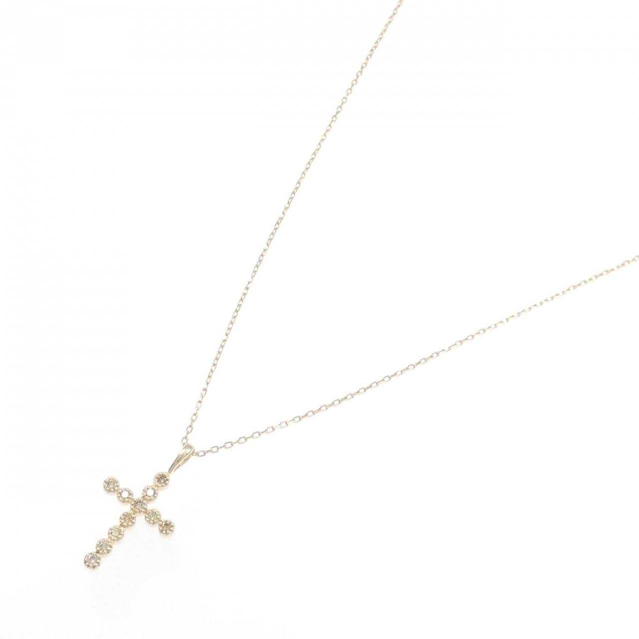 K10PG クロス ダイヤモンド ネックレス 0.11CT