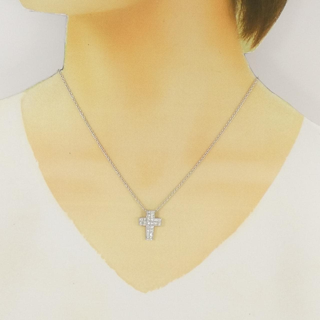 K18WG クロス ダイヤモンド ネックレス 1.14CT