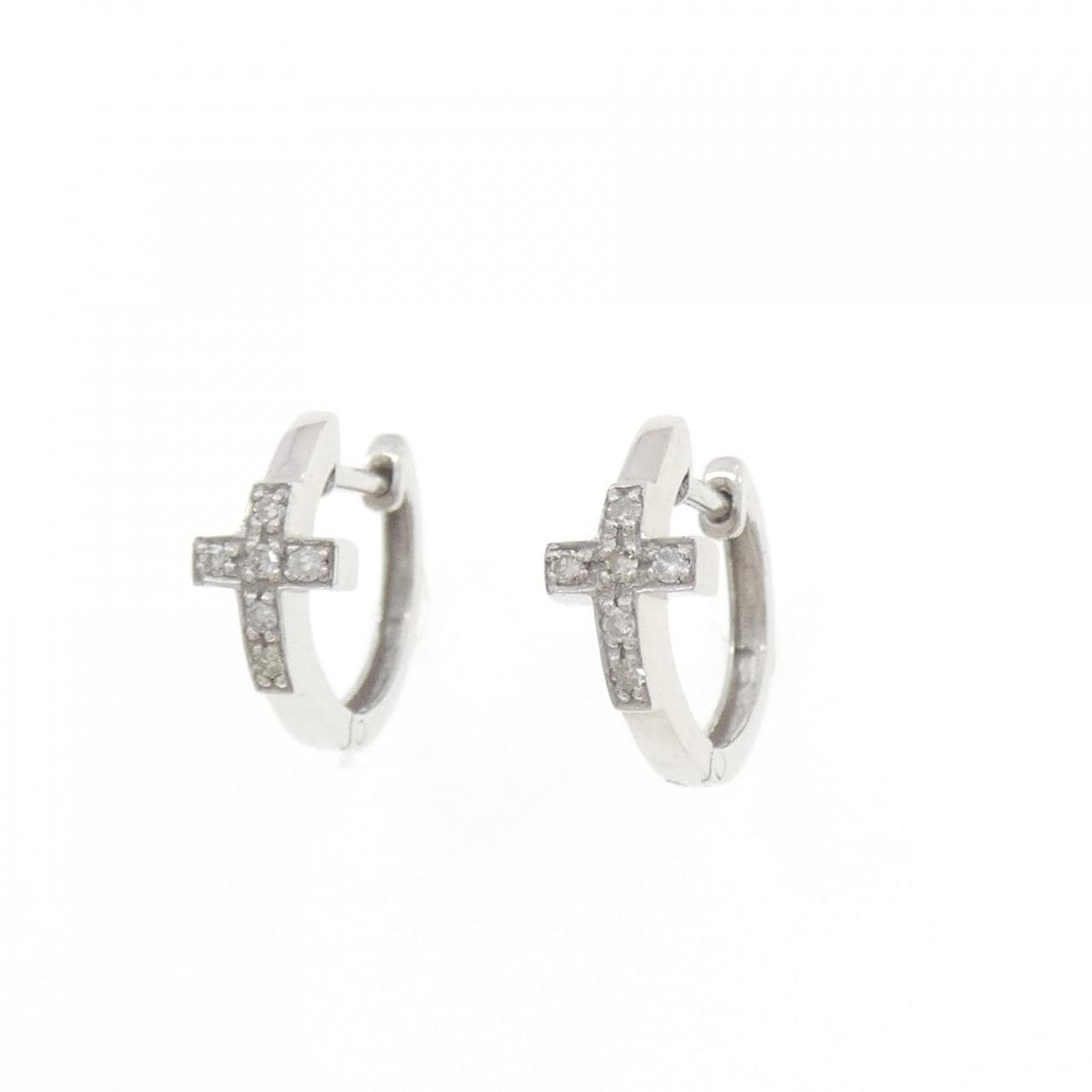 K14WG クロス ダイヤモンド ピアス 0.10CT
