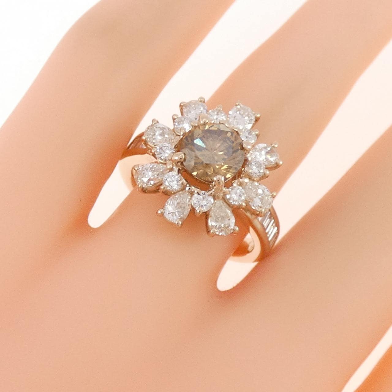 K18PG フラワー ダイヤモンド リング 1.238CT