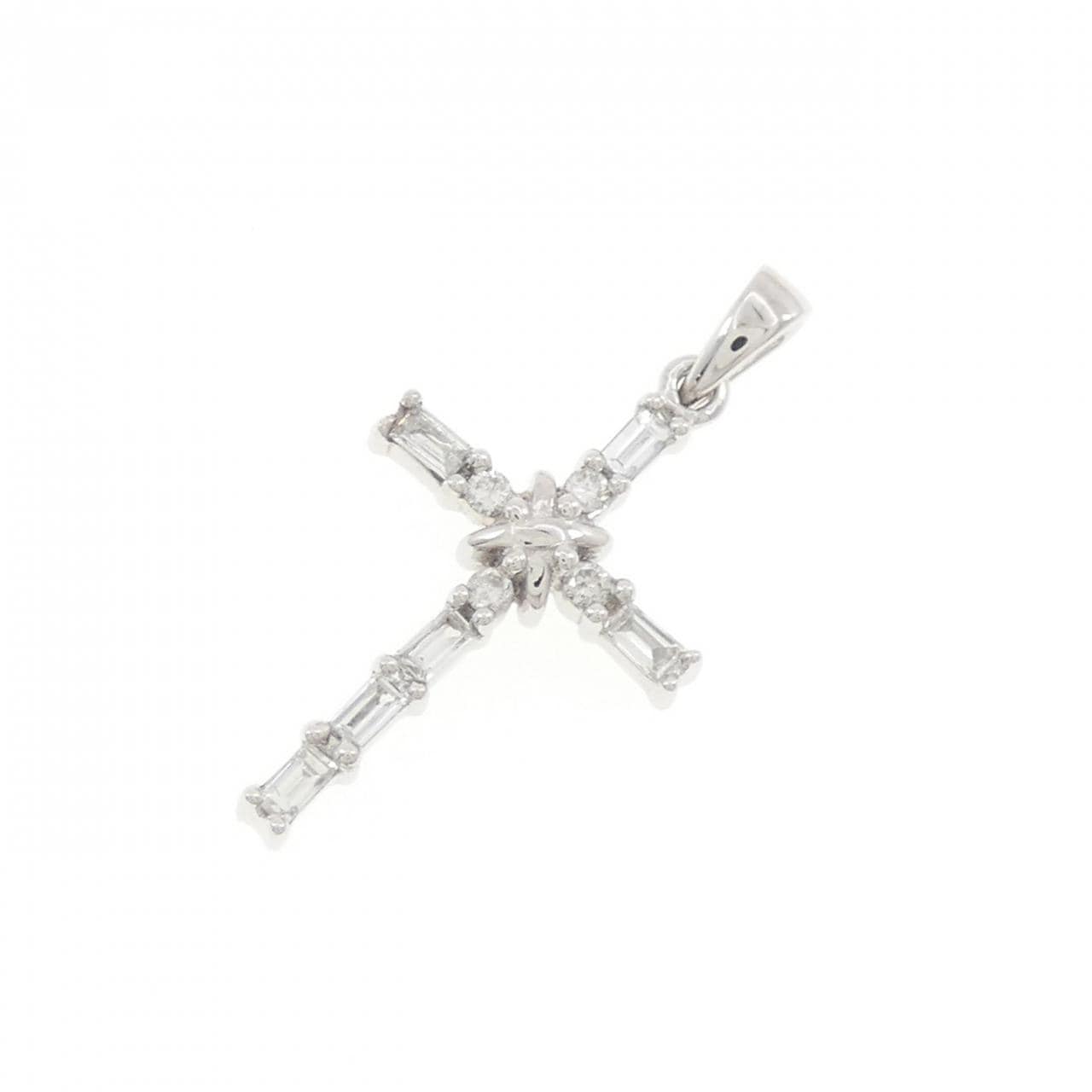 K18WG クロス ダイヤモンド ペンダント 0.2CT