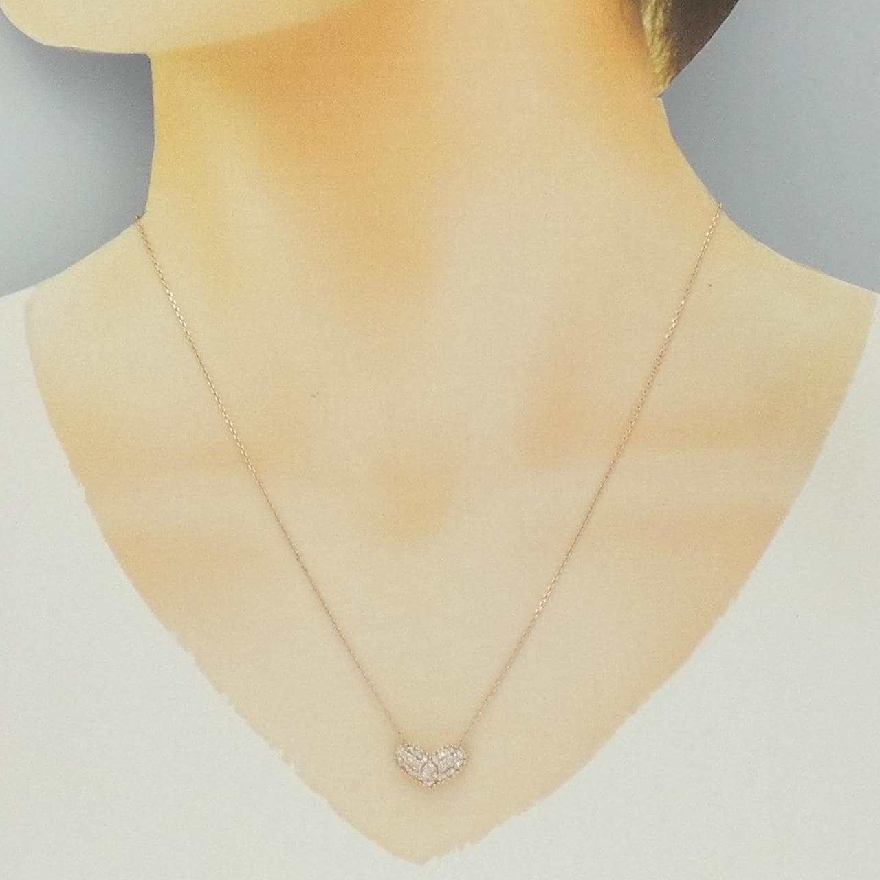K10PG ハート パヴェ ダイヤモンド ネックレス 0.50CT