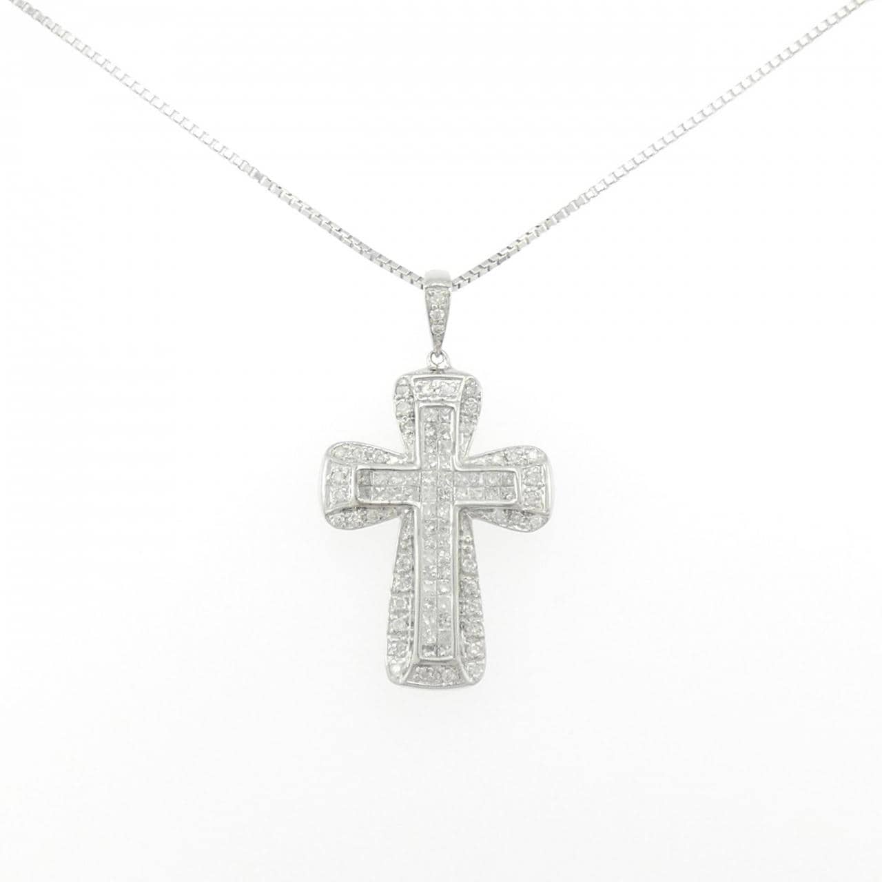 K18WG クロス ダイヤモンド ネックレス 1.00CT