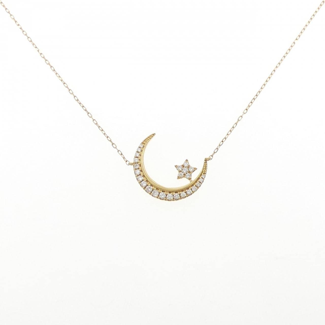 K18YG ムーン×スター ダイヤモンド ネックレス 0.191CT