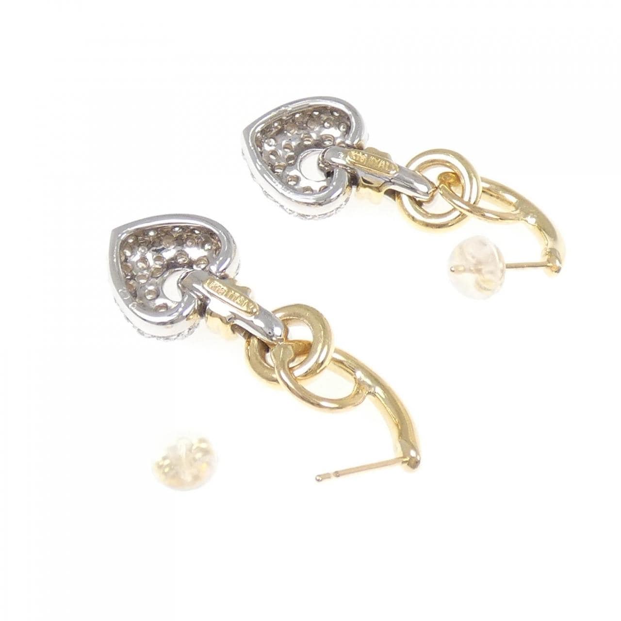 K18WG/K18YG ハート パヴェ ダイヤモンド ピアス 1.44CT
