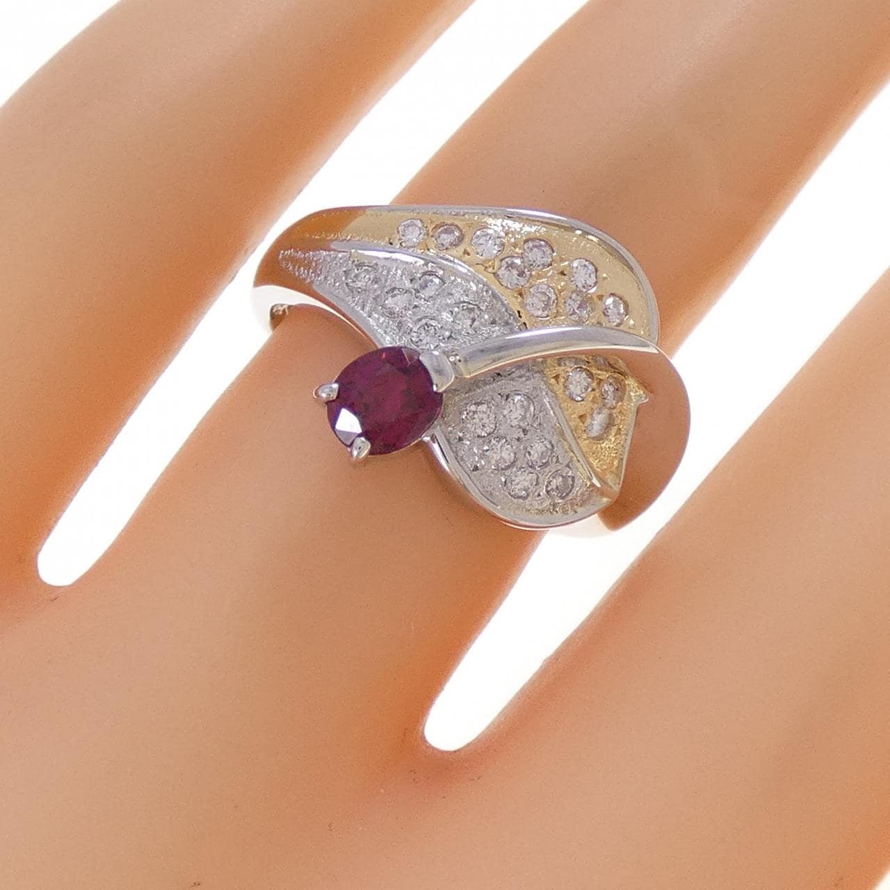 PT900/K18YG ルビー リング 0.45CT