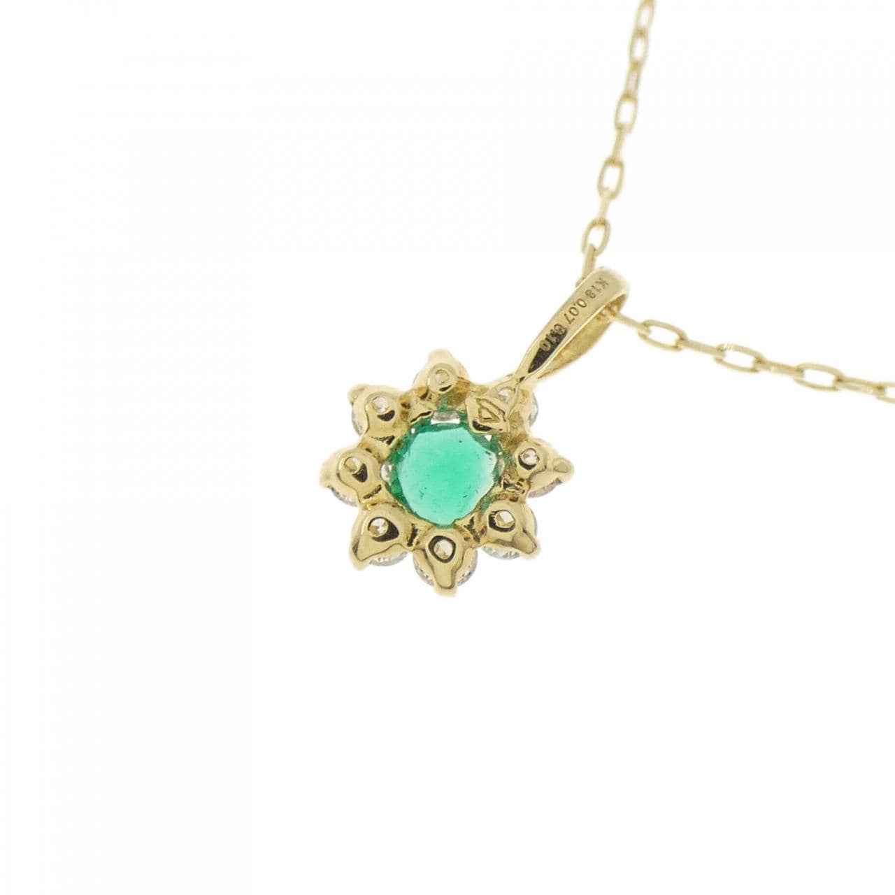 【新品】K18YG フラワー エメラルド ネックレス 0.07CT