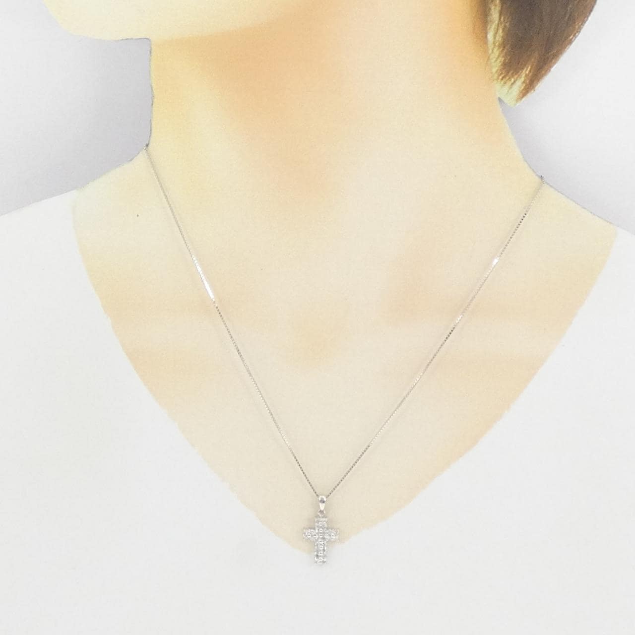 K18WG クロス ダイヤモンド ネックレス 0.50CT