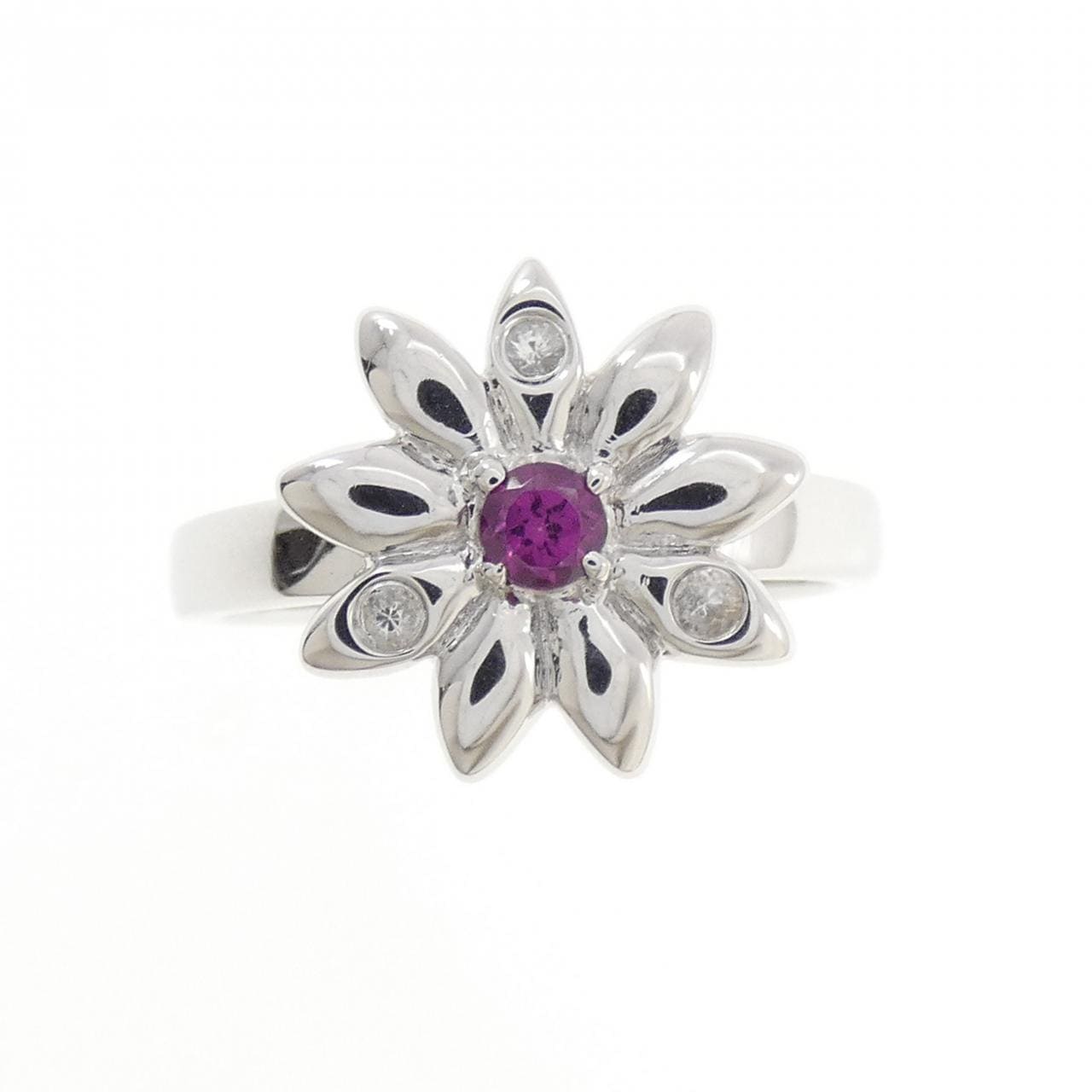 18KWG フラワー ガーネット リング