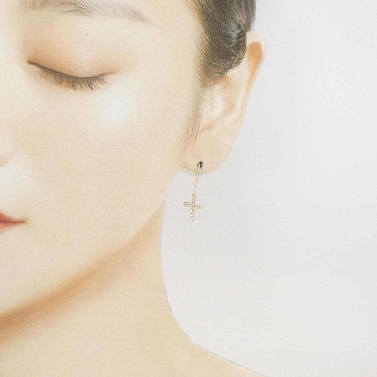 K18YG クロス ダイヤモンド ピアス 0.40CT