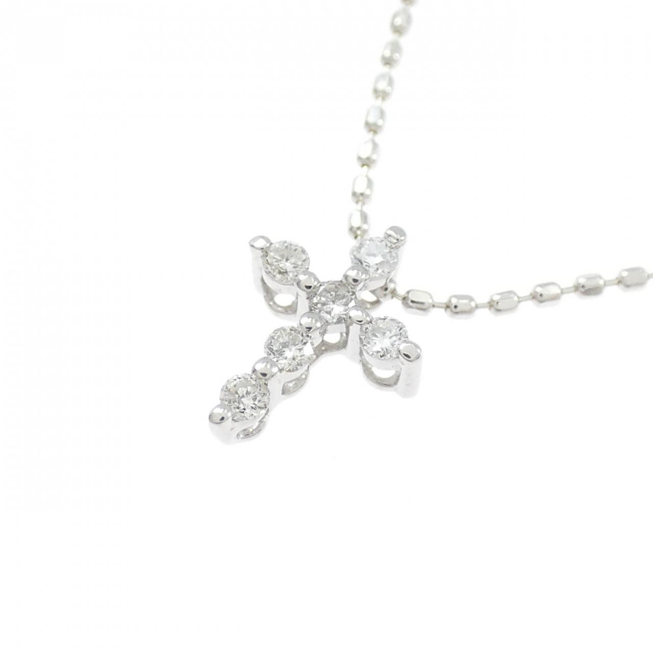 K18WG クロス ダイヤモンド ネックレス 0.07CT