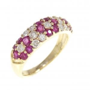 K18YG フラワー ルビー リング 0.95CT